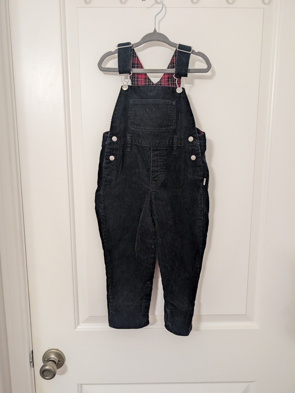 Vintage Koala Kids 24M Black Corduroy Overalls Plaid Lined 90s